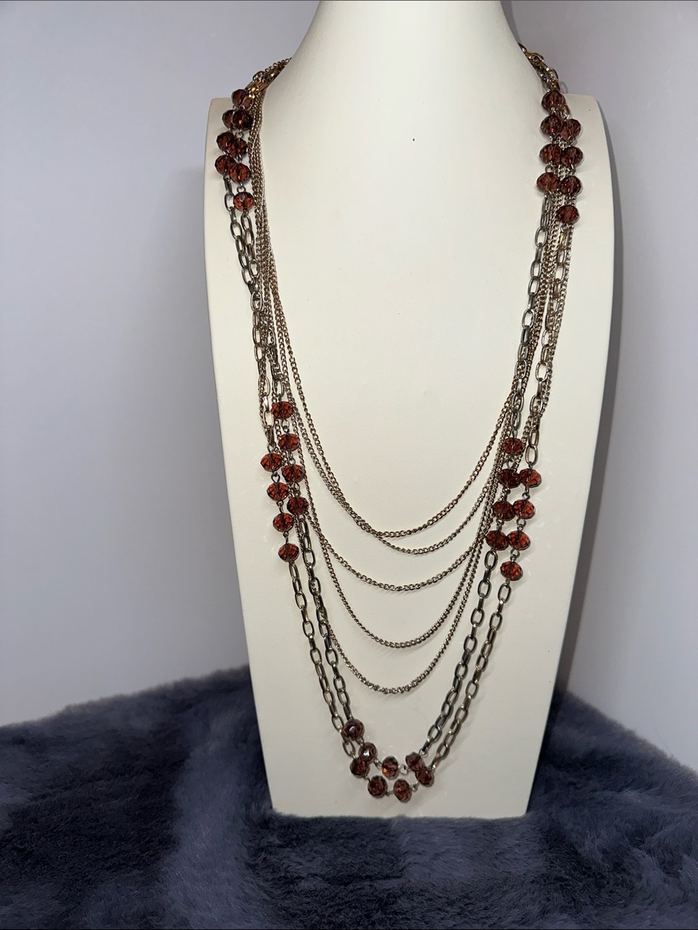 LOFT 36” Layered Brown Crystal Beads on Gold Multi-Chain Necklace